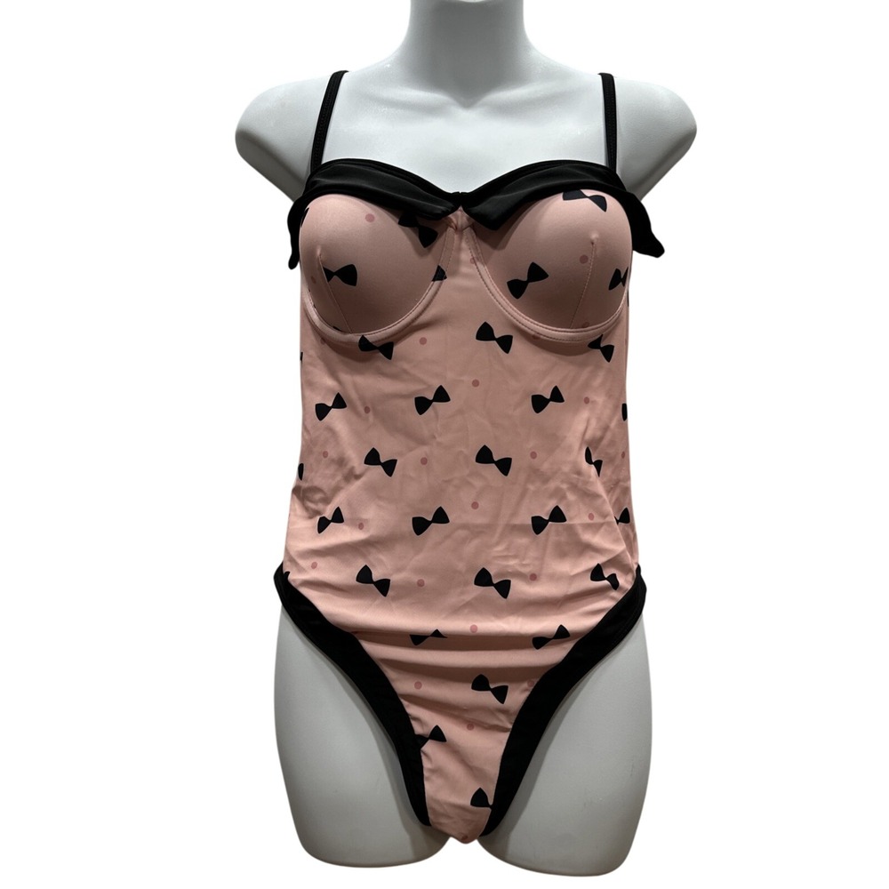 New Retro Stage Pink And‎ Black Polka Now Retro Look Swimsuit XL NWT